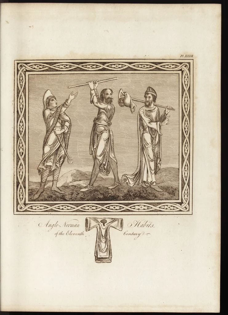An illustration from A complete view of the dress and habits of the people of England : from the establishment of the Saxons in Britain to the present time , illustrated by engravings taken from the most authentic remains of antiquity : to which is prefixed an introduction, containing a general description of the ancient habits in use among mankind, from the earliest period of time to the conclusion of the seventh century, 1796, leaf 310