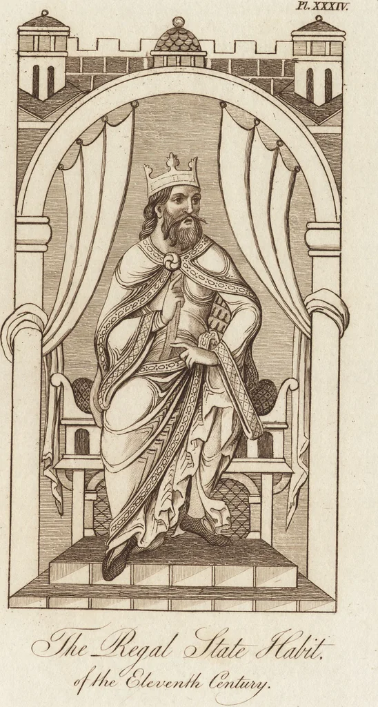 An illustration from A complete view of the dress and habits of the people of England : from the establishment of the Saxons in Britain to the present time , illustrated by engravings taken from the most authentic remains of antiquity : to which is prefixed an introduction, containing a general description of the ancient habits in use among mankind, from the earliest period of time to the conclusion of the seventh century, 1796, leaf 314