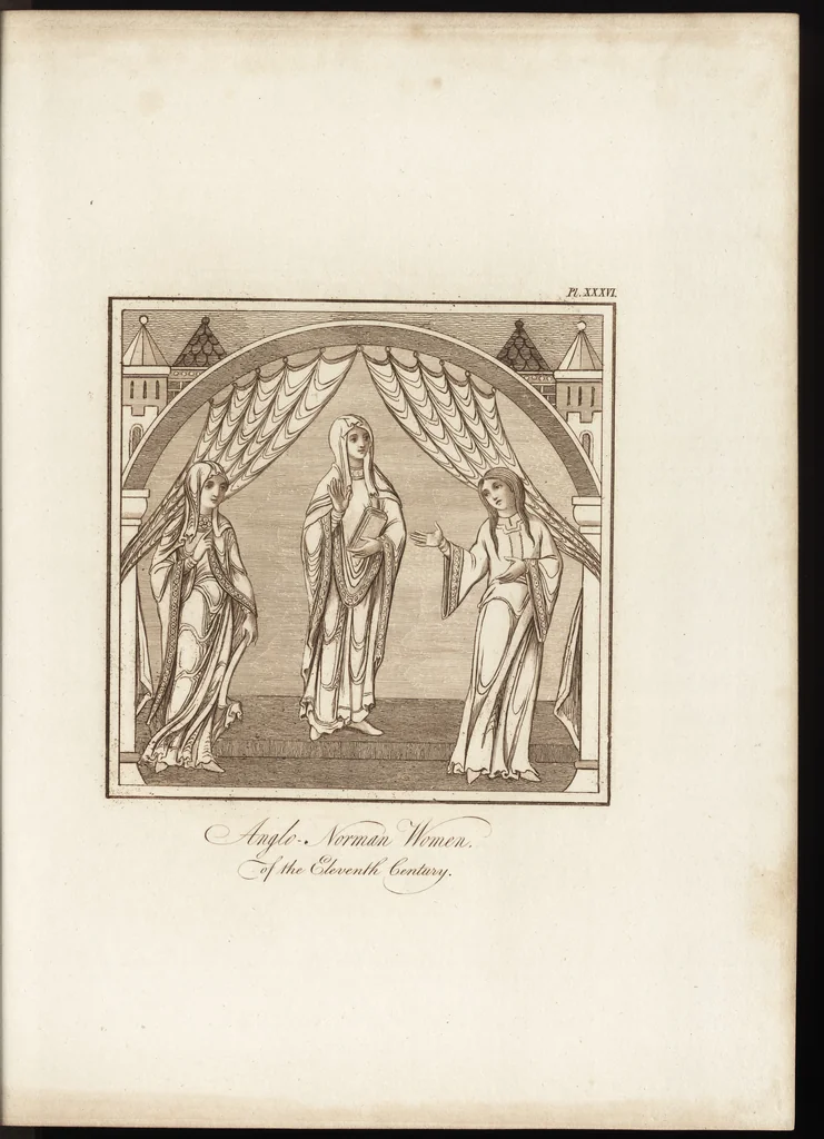 An illustration from A complete view of the dress and habits of the people of England : from the establishment of the Saxons in Britain to the present time , illustrated by engravings taken from the most authentic remains of antiquity : to which is prefixed an introduction, containing a general description of the ancient habits in use among mankind, from the earliest period of time to the conclusion of the seventh century, 1796, leaf 318