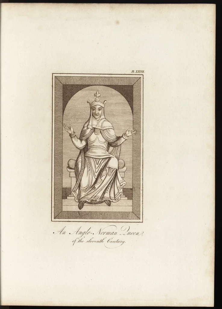 An illustration from A complete view of the dress and habits of the people of England : from the establishment of the Saxons in Britain to the present time , illustrated by engravings taken from the most authentic remains of antiquity : to which is prefixed an introduction, containing a general description of the ancient habits in use among mankind, from the earliest period of time to the conclusion of the seventh century, 1796, leaf 320