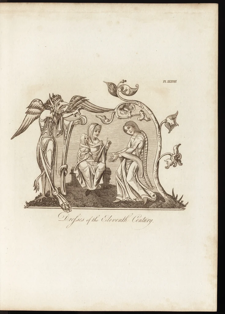 An illustration from A complete view of the dress and habits of the people of England : from the establishment of the Saxons in Britain to the present time , illustrated by engravings taken from the most authentic remains of antiquity : to which is prefixed an introduction, containing a general description of the ancient habits in use among mankind, from the earliest period of time to the conclusion of the seventh century, 1796, leaf 322