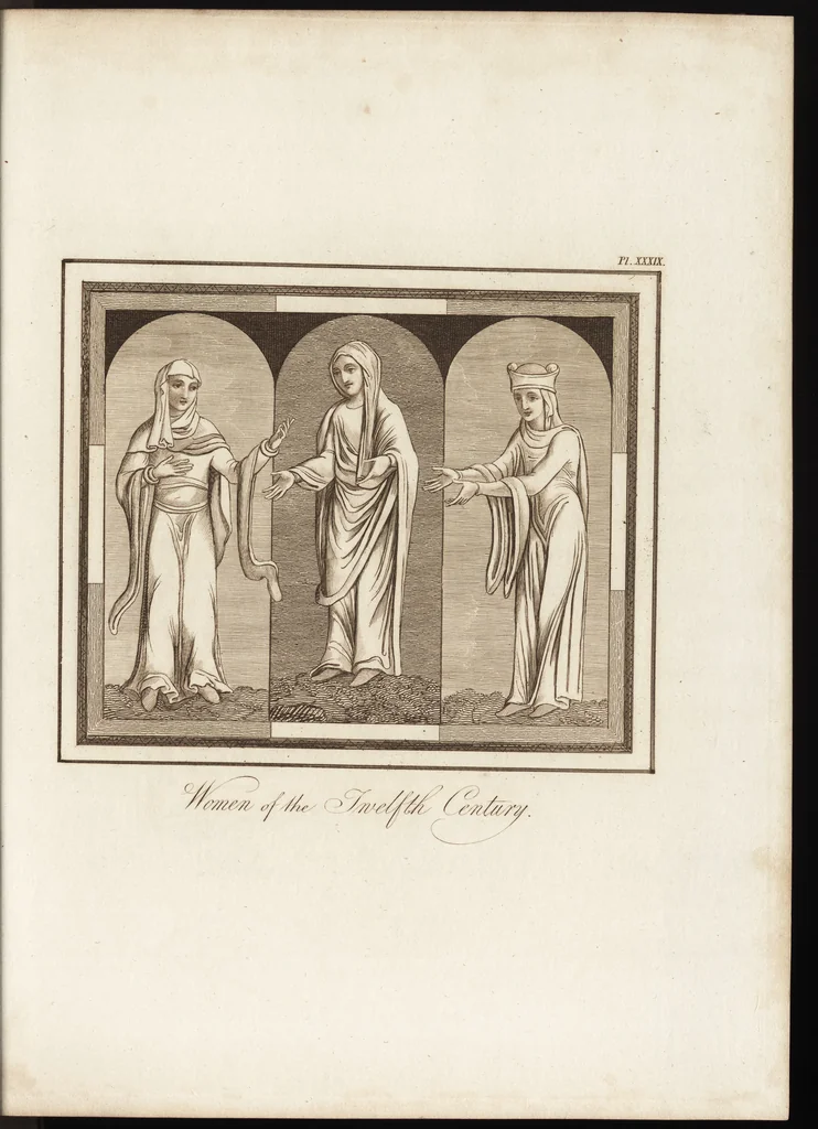 An illustration from A complete view of the dress and habits of the people of England : from the establishment of the Saxons in Britain to the present time , illustrated by engravings taken from the most authentic remains of antiquity : to which is prefixed an introduction, containing a general description of the ancient habits in use among mankind, from the earliest period of time to the conclusion of the seventh century, 1796, leaf 324