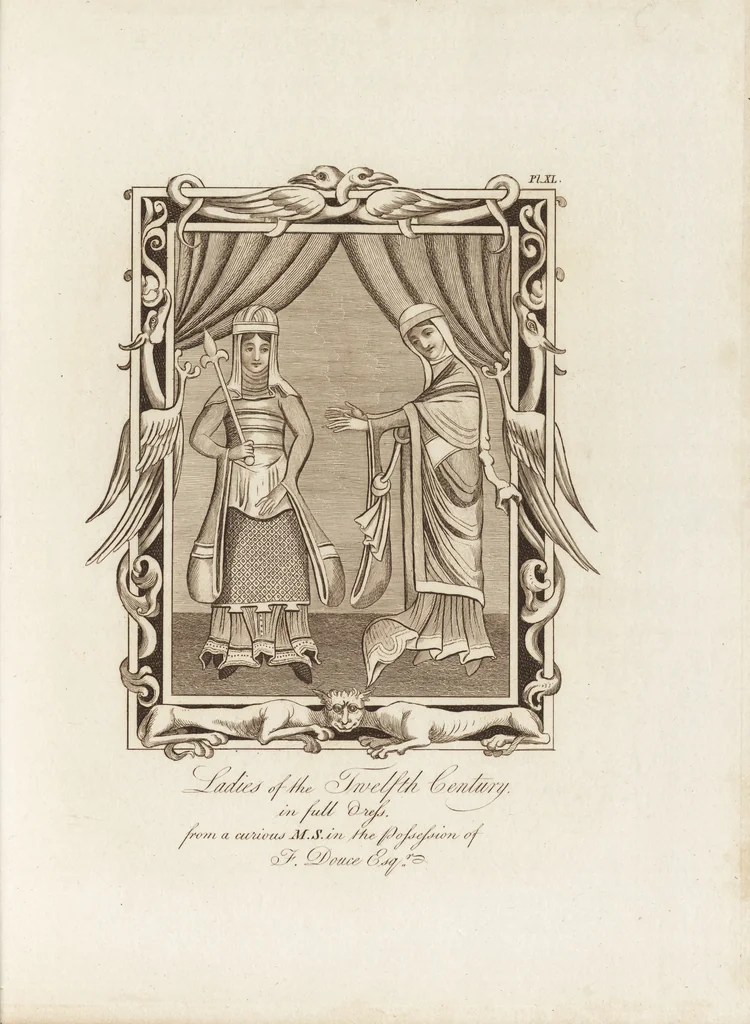 An illustration from A complete view of the dress and habits of the people of England : from the establishment of the Saxons in Britain to the present time , illustrated by engravings taken from the most authentic remains of antiquity : to which is prefixed an introduction, containing a general description of the ancient habits in use among mankind, from the earliest period of time to the conclusion of the seventh century, 1796, leaf 326