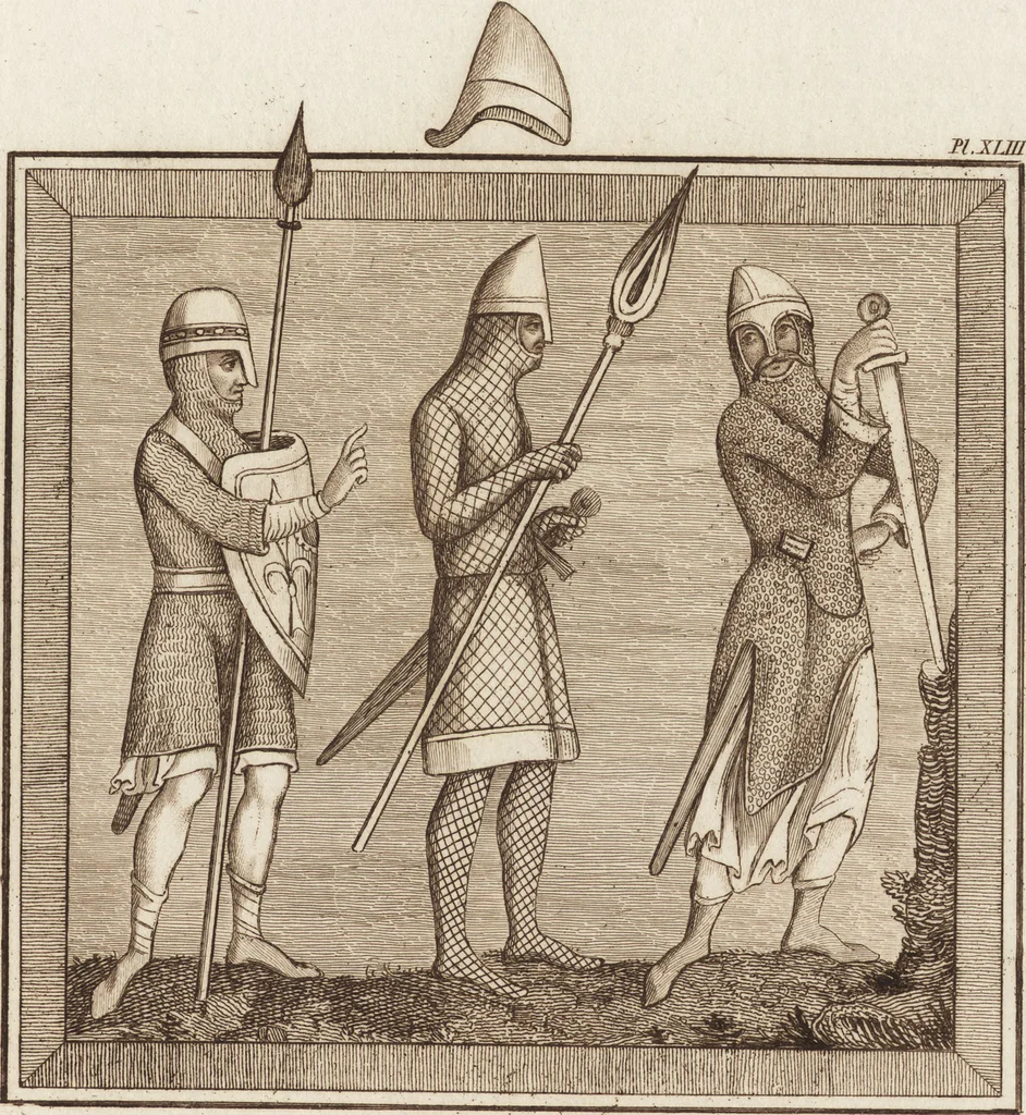 An illustration from A complete view of the dress and habits of the people of England : from the establishment of the Saxons in Britain to the present time , illustrated by engravings taken from the most authentic remains of antiquity : to which is prefixed an introduction, containing a general description of the ancient habits in use among mankind, from the earliest period of time to the conclusion of the seventh century, 1796, leaf 332