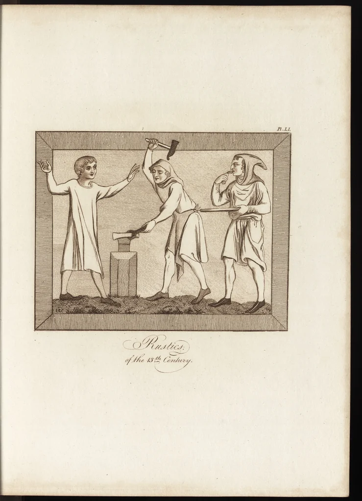 An illustration from A complete view of the dress and habits of the people of England : from the establishment of the Saxons in Britain to the present time , illustrated by engravings taken from the most authentic remains of antiquity : to which is prefixed an introduction, containing a general description of the ancient habits in use among mankind, from the earliest period of time to the conclusion of the seventh century, 1796, leaf 348