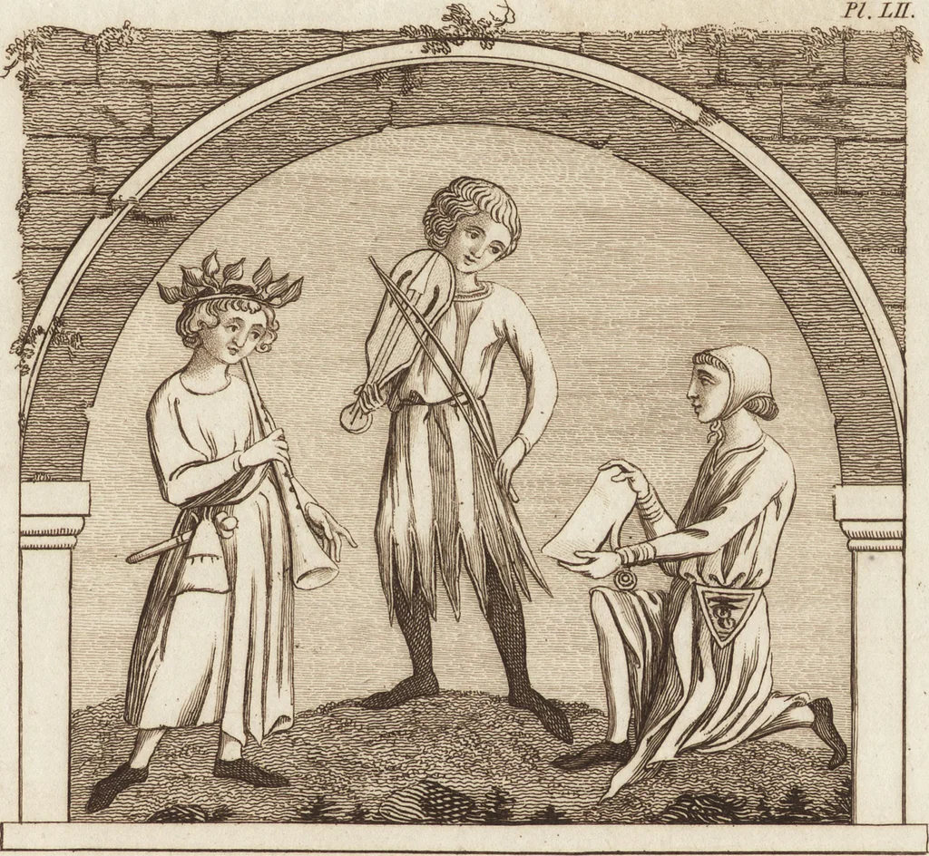 An illustration from A complete view of the dress and habits of the people of England : from the establishment of the Saxons in Britain to the present time , illustrated by engravings taken from the most authentic remains of antiquity : to which is prefixed an introduction, containing a general description of the ancient habits in use among mankind, from the earliest period of time to the conclusion of the seventh century, 1796, leaf 350