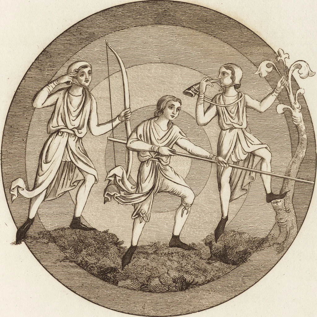 An illustration from A complete view of the dress and habits of the people of England : from the establishment of the Saxons in Britain to the present time , illustrated by engravings taken from the most authentic remains of antiquity : to which is prefixed an introduction, containing a general description of the ancient habits in use among mankind, from the earliest period of time to the conclusion of the seventh century, 1796, leaf 352