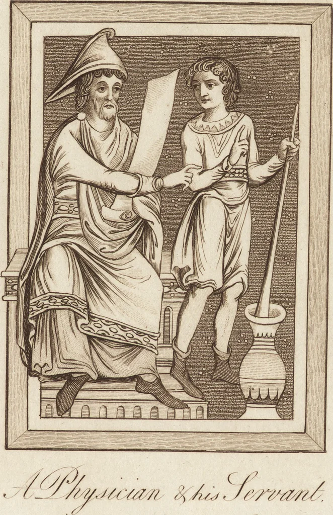 An illustration from A complete view of the dress and habits of the people of England : from the establishment of the Saxons in Britain to the present time , illustrated by engravings taken from the most authentic remains of antiquity : to which is prefixed an introduction, containing a general description of the ancient habits in use among mankind, from the earliest period of time to the conclusion of the seventh century, 1796, leaf 356