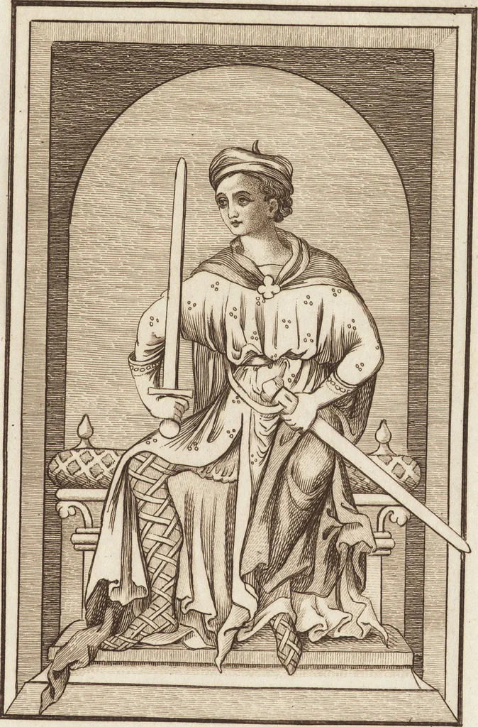 An illustration from A complete view of the dress and habits of the people of England : from the establishment of the Saxons in Britain to the present time , illustrated by engravings taken from the most authentic remains of antiquity : to which is prefixed an introduction, containing a general description of the ancient habits in use among mankind, from the earliest period of time to the conclusion of the seventh century, 1796, leaf 358