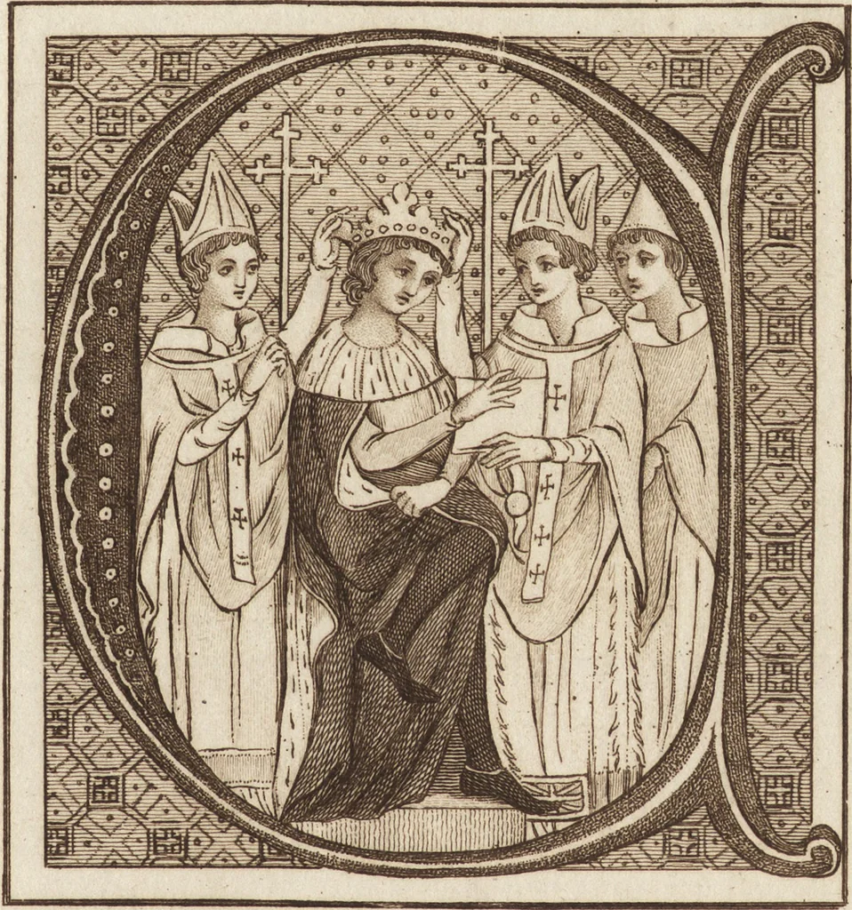 An illustration from A complete view of the dress and habits of the people of England : from the establishment of the Saxons in Britain to the present time , illustrated by engravings taken from the most authentic remains of antiquity : to which is prefixed an introduction, containing a general description of the ancient habits in use among mankind, from the earliest period of time to the conclusion of the seventh century, 1796, leaf 366