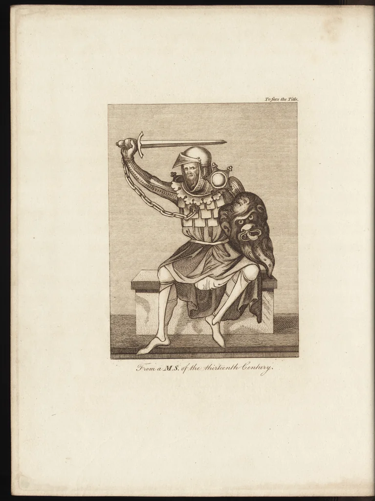 An illustration from A complete view of the dress and habits of the people of England : from the establishment of the Saxons in Britain to the present time , illustrated by engravings taken from the most authentic remains of antiquity : to which is prefixed an introduction, containing a general description of the ancient habits in use among mankind, from the earliest period of time to the conclusion of the seventh century, 1796, leaf 9