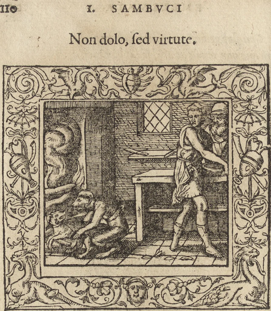 An illustration from Emblemata cvm aliqvot nvmmis antiqvi operis, 1564, leaf 117