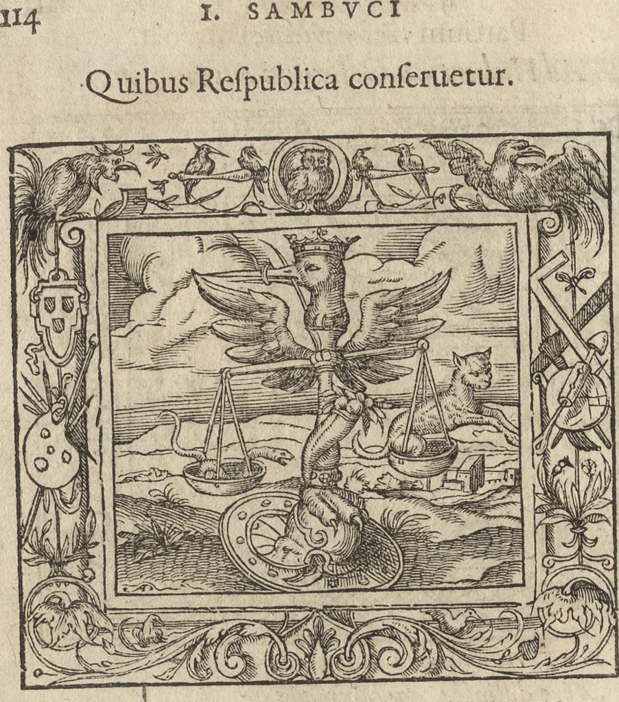 An illustration from Emblemata cvm aliqvot nvmmis antiqvi operis, 1564, leaf 121
