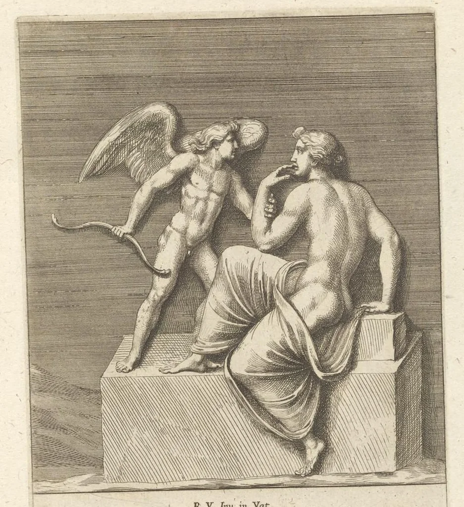 An illustration from Parerga atq[ue] ornamenta, ex Raphaelis Sanctij prototypis à Ioanne Nannio Vtinensi, in Vaticani Palatij Xystis : partim opere plastico, partim coloribus expressa ad veterum ornamentorum, et picturarum, quæ extabant in ruinis domus Imperat. Titi, elegantiam, 1675, leaf 72
