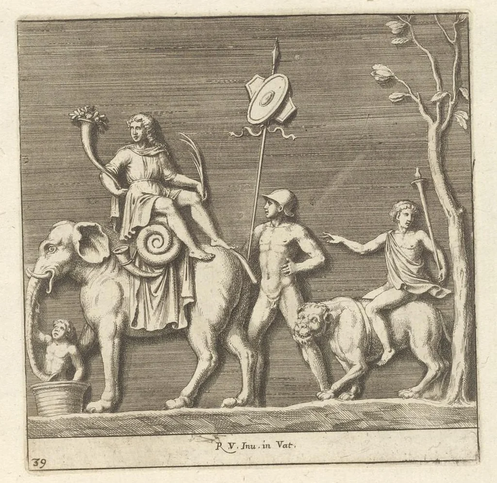 An illustration from Parerga atq[ue] ornamenta, ex Raphaelis Sanctij prototypis à Ioanne Nannio Vtinensi, in Vaticani Palatij Xystis : partim opere plastico, partim coloribus expressa ad veterum ornamentorum, et picturarum, quæ extabant in ruinis domus Imperat. Titi, elegantiam, 1675, leaf 80