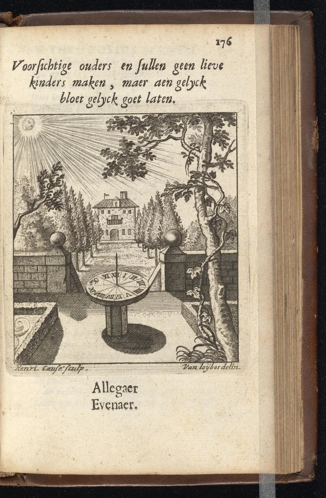 An illustration from Heyligh hof vanden keyser Theodosius : verciert met sinnebeelden, rymdichten, en sedeleeringen, 1696, leaf 210