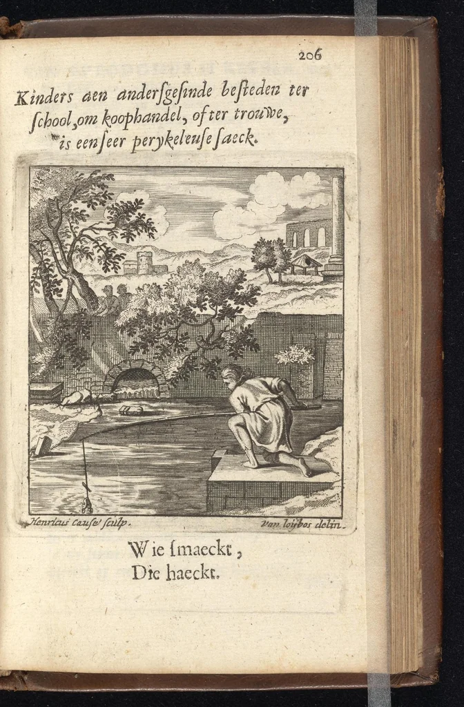 An illustration from Heyligh hof vanden keyser Theodosius : verciert met sinnebeelden, rymdichten, en sedeleeringen, 1696, leaf 244