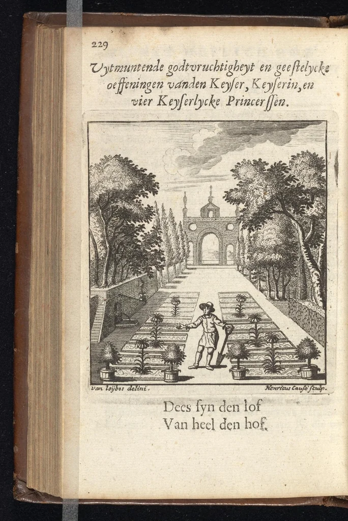 An illustration from Heyligh hof vanden keyser Theodosius : verciert met sinnebeelden, rymdichten, en sedeleeringen, 1696, leaf 269