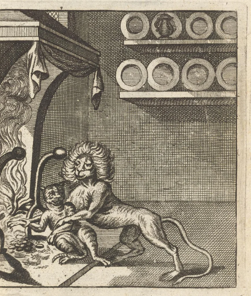 An illustration from Heyligh hof vanden keyser Theodosius : verciert met sinnebeelden, rymdichten, en sedeleeringen, 1696, leaf 330
