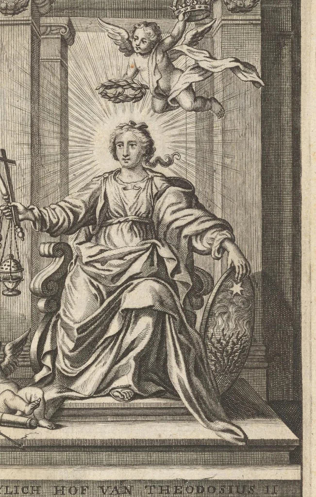 An illustration from Heyligh hof vanden keyser Theodosius : verciert met sinnebeelden, rymdichten, en sedeleeringen, 1696, leaf 6