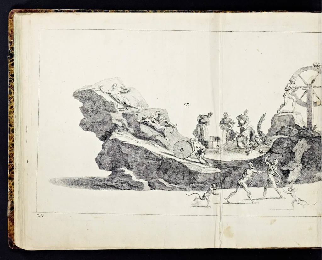 An illustration from Der von dem durchlauchtigsten Chur-Fürsten zu Sachsen und Burggrafen zu Magdeburg, &c. Hertzog Friderico Augusto, &c. &c. &c. in dero Residence Dreszden, Donnerstags den 7. Febr. 1695, aus dem Chur-Fürstlichen Reit-Hause, durch das Müntz-Thor, bey dem stall, über den Neuen Marckt, durch die Moritz-Strasse und Creutz-Gasse, über den alten Marckt, durch die Schloss-Gasse, auch durch das Schloss, wiederumb in oben-bemeldtes Reit-Hauss, angestellte und gehaltene Götter-Auffzug, 1697, leaf 105
