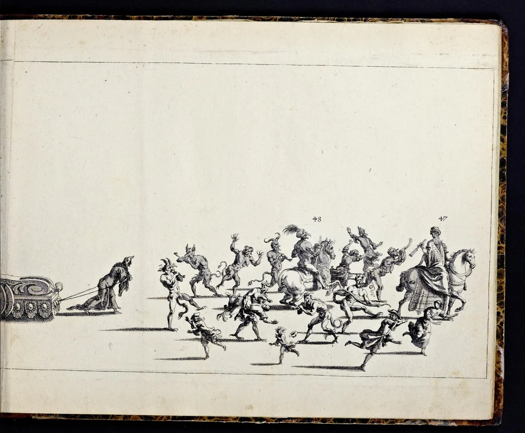An illustration from Der von dem durchlauchtigsten Chur-Fürsten zu Sachsen und Burggrafen zu Magdeburg, &c. Hertzog Friderico Augusto, &c. &c. &c. in dero Residence Dreszden, Donnerstags den 7. Febr. 1695, aus dem Chur-Fürstlichen Reit-Hause, durch das Müntz-Thor, bey dem stall, über den Neuen Marckt, durch die Moritz-Strasse und Creutz-Gasse, über den alten Marckt, durch die Schloss-Gasse, auch durch das Schloss, wiederumb in oben-bemeldtes Reit-Hauss, angestellte und gehaltene Götter-Auffzug, 1697, leaf 98