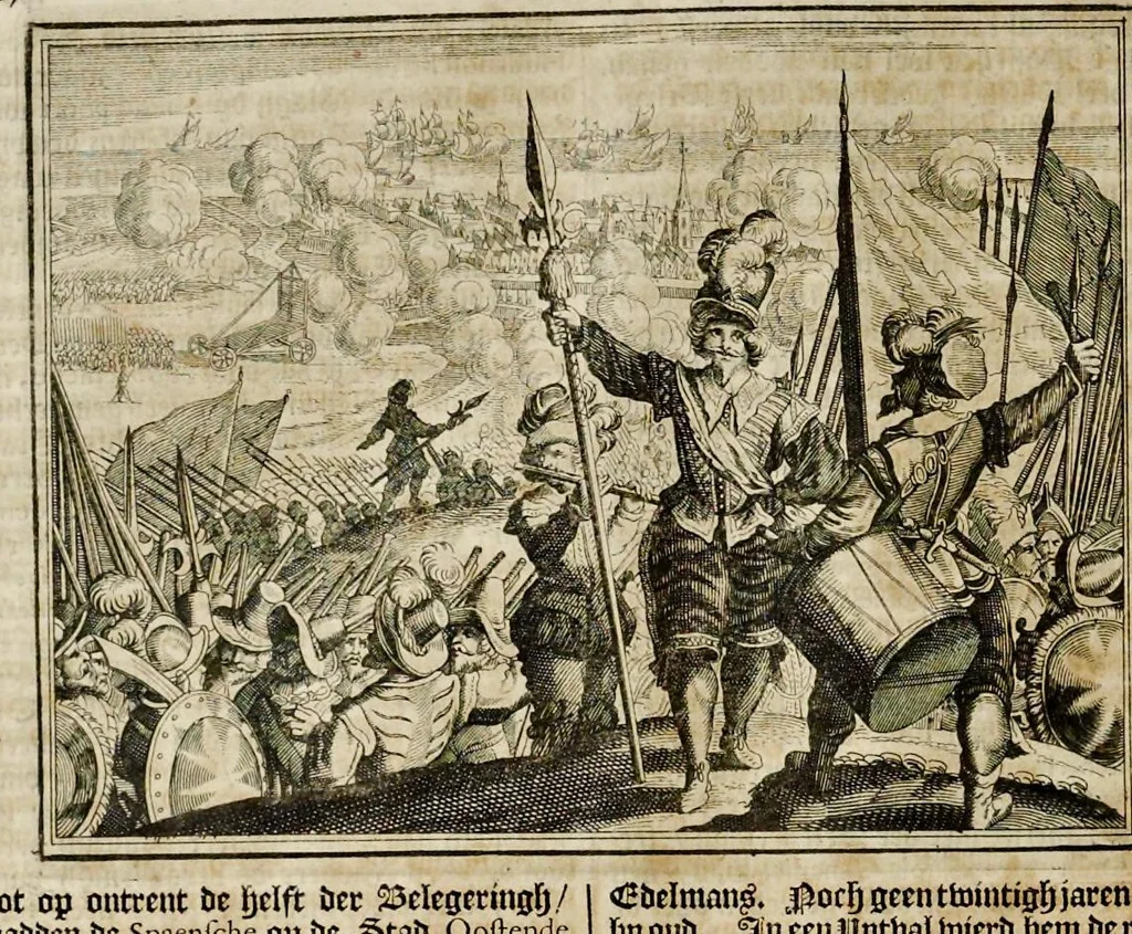 An illustration from Joh. Lodew. Gottfrieds Historische kronyck : vervattende een nauwkeurige en volkomene beschrijvingh der aldergedenckwaerdigste geschiedenissen des weerelds, van den aenvangh der scheppingh tot op 't jaer Christi 1576 : in een nette ordre gebragt na de verdeelingh der vier monarchien, en de bondighste jaer-rekeningh : op nieuws vertaeld na den derden vermeerderden druck, met byvoegingh van de historie der Reformatie in Duytschland : en een volkoomen bladwijser aller voornaemste saecken, 1698, leaf 251