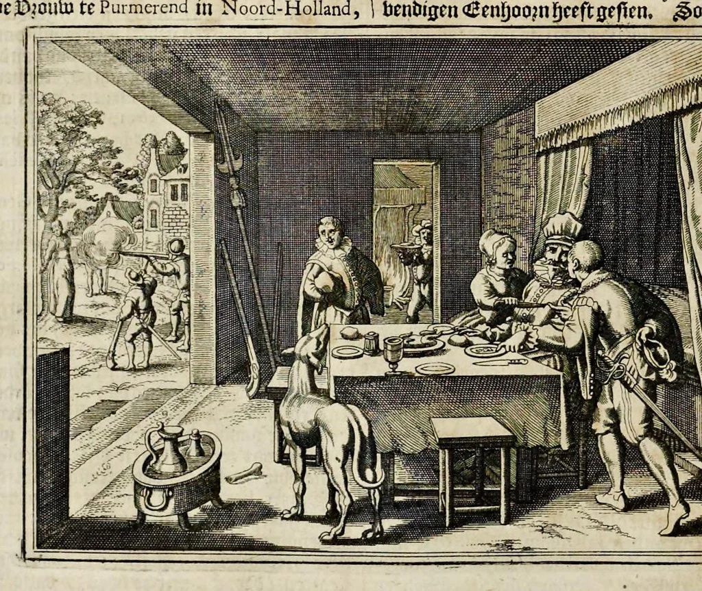An illustration from Joh. Lodew. Gottfrieds Historische kronyck : vervattende een nauwkeurige en volkomene beschrijvingh der aldergedenckwaerdigste geschiedenissen des weerelds, van den aenvangh der scheppingh tot op 't jaer Christi 1576 : in een nette ordre gebragt na de verdeelingh der vier monarchien, en de bondighste jaer-rekeningh : op nieuws vertaeld na den derden vermeerderden druck, met byvoegingh van de historie der Reformatie in Duytschland : en een volkoomen bladwijser aller voornaemste saecken, 1698, leaf 273
