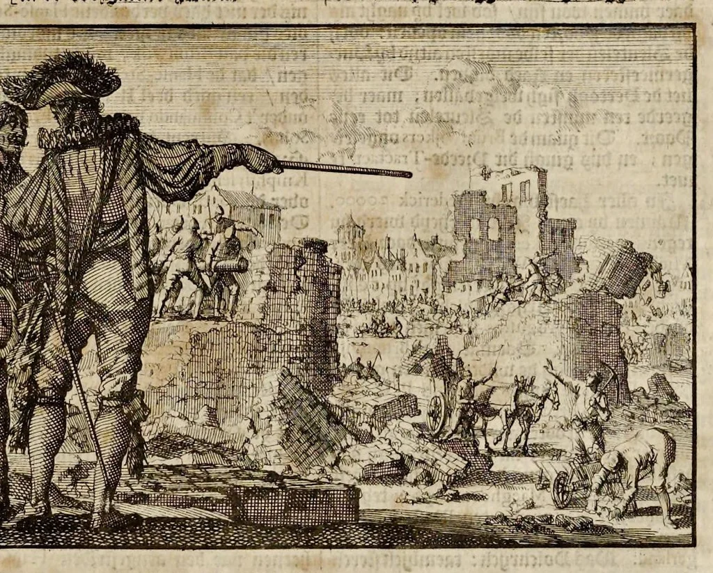 An illustration from Joh. Lodew. Gottfrieds Historische kronyck : vervattende een nauwkeurige en volkomene beschrijvingh der aldergedenckwaerdigste geschiedenissen des weerelds, van den aenvangh der scheppingh tot op 't jaer Christi 1576 : in een nette ordre gebragt na de verdeelingh der vier monarchien, en de bondighste jaer-rekeningh : op nieuws vertaeld na den derden vermeerderden druck, met byvoegingh van de historie der Reformatie in Duytschland : en een volkoomen bladwijser aller voornaemste saecken, 1698, leaf 316