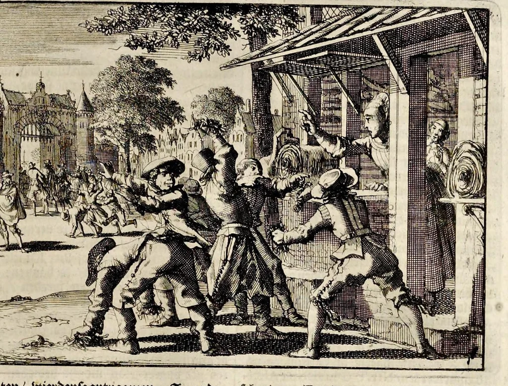 An illustration from Joh. Lodew. Gottfrieds Historische kronyck : vervattende een nauwkeurige en volkomene beschrijvingh der aldergedenckwaerdigste geschiedenissen des weerelds, van den aenvangh der scheppingh tot op 't jaer Christi 1576 : in een nette ordre gebragt na de verdeelingh der vier monarchien, en de bondighste jaer-rekeningh : op nieuws vertaeld na den derden vermeerderden druck, met byvoegingh van de historie der Reformatie in Duytschland : en een volkoomen bladwijser aller voornaemste saecken, 1698, leaf 426