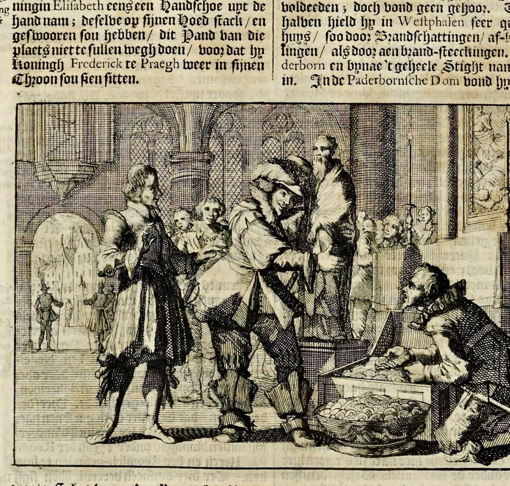 An illustration from Joh. Lodew. Gottfrieds Historische kronyck : vervattende een nauwkeurige en volkomene beschrijvingh der aldergedenckwaerdigste geschiedenissen des weerelds, van den aenvangh der scheppingh tot op 't jaer Christi 1576 : in een nette ordre gebragt na de verdeelingh der vier monarchien, en de bondighste jaer-rekeningh : op nieuws vertaeld na den derden vermeerderden druck, met byvoegingh van de historie der Reformatie in Duytschland : en een volkoomen bladwijser aller voornaemste saecken, 1698, leaf 495