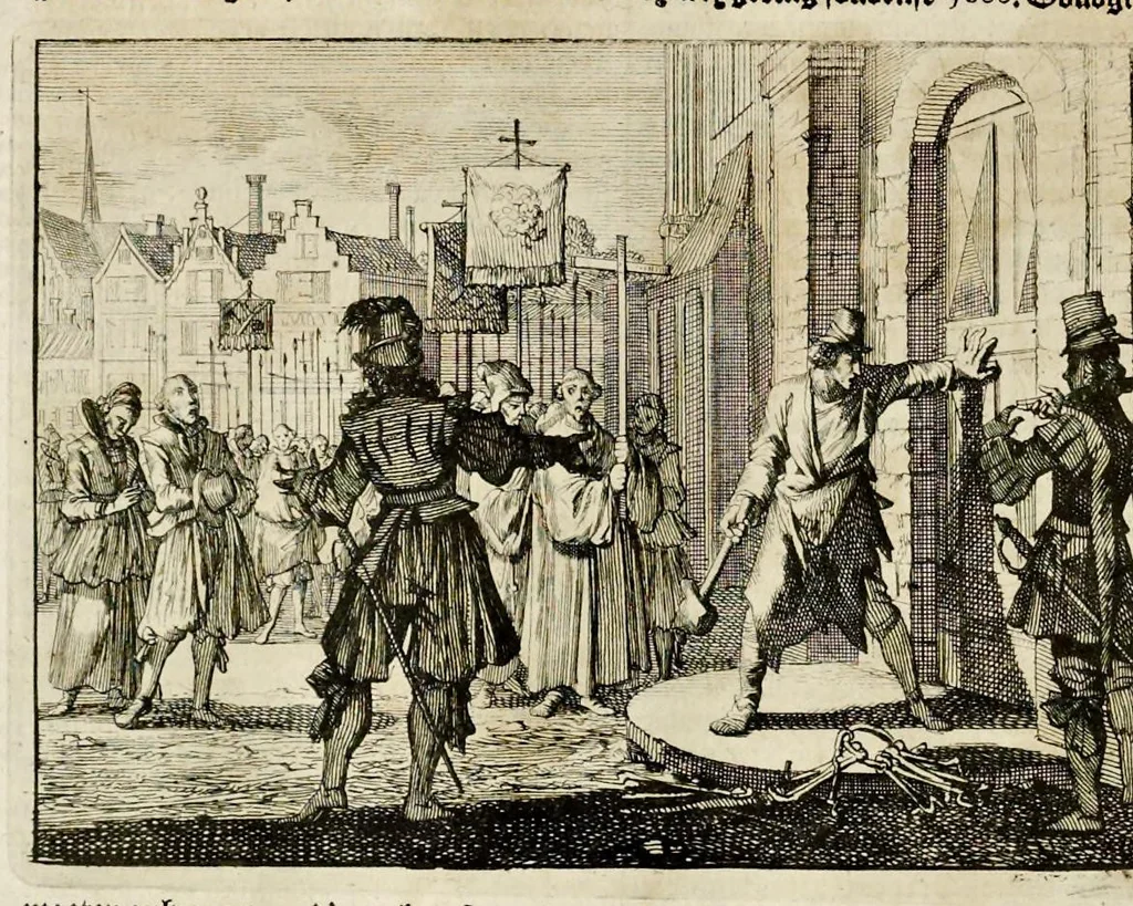 An illustration from Joh. Lodew. Gottfrieds Historische kronyck : vervattende een nauwkeurige en volkomene beschrijvingh der aldergedenckwaerdigste geschiedenissen des weerelds, van den aenvangh der scheppingh tot op 't jaer Christi 1576 : in een nette ordre gebragt na de verdeelingh der vier monarchien, en de bondighste jaer-rekeningh : op nieuws vertaeld na den derden vermeerderden druck, met byvoegingh van de historie der Reformatie in Duytschland : en een volkoomen bladwijser aller voornaemste saecken, 1698, leaf 511