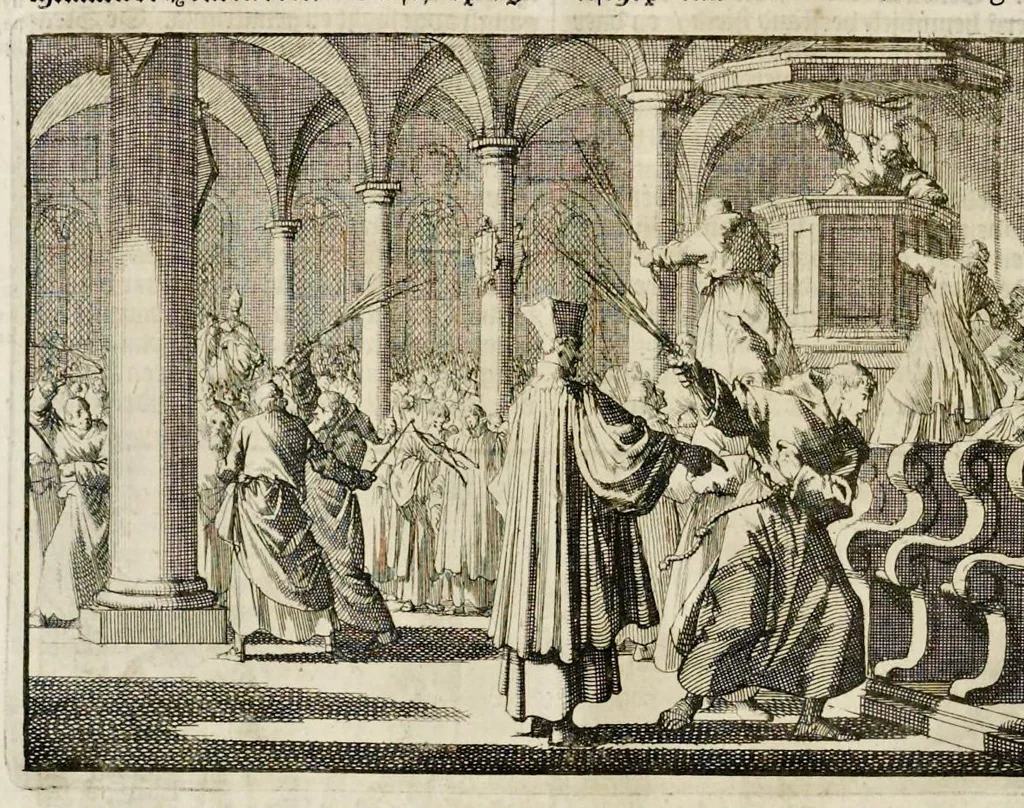 An illustration from Joh. Lodew. Gottfrieds Historische kronyck : vervattende een nauwkeurige en volkomene beschrijvingh der aldergedenckwaerdigste geschiedenissen des weerelds, van den aenvangh der scheppingh tot op 't jaer Christi 1576 : in een nette ordre gebragt na de verdeelingh der vier monarchien, en de bondighste jaer-rekeningh : op nieuws vertaeld na den derden vermeerderden druck, met byvoegingh van de historie der Reformatie in Duytschland : en een volkoomen bladwijser aller voornaemste saecken, 1698, leaf 605