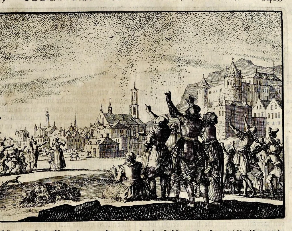 An illustration from Joh. Lodew. Gottfrieds Historische kronyck : vervattende een nauwkeurige en volkomene beschrijvingh der aldergedenckwaerdigste geschiedenissen des weerelds, van den aenvangh der scheppingh tot op 't jaer Christi 1576 : in een nette ordre gebragt na de verdeelingh der vier monarchien, en de bondighste jaer-rekeningh : op nieuws vertaeld na den derden vermeerderden druck, met byvoegingh van de historie der Reformatie in Duytschland : en een volkoomen bladwijser aller voornaemste saecken, 1698, leaf 750