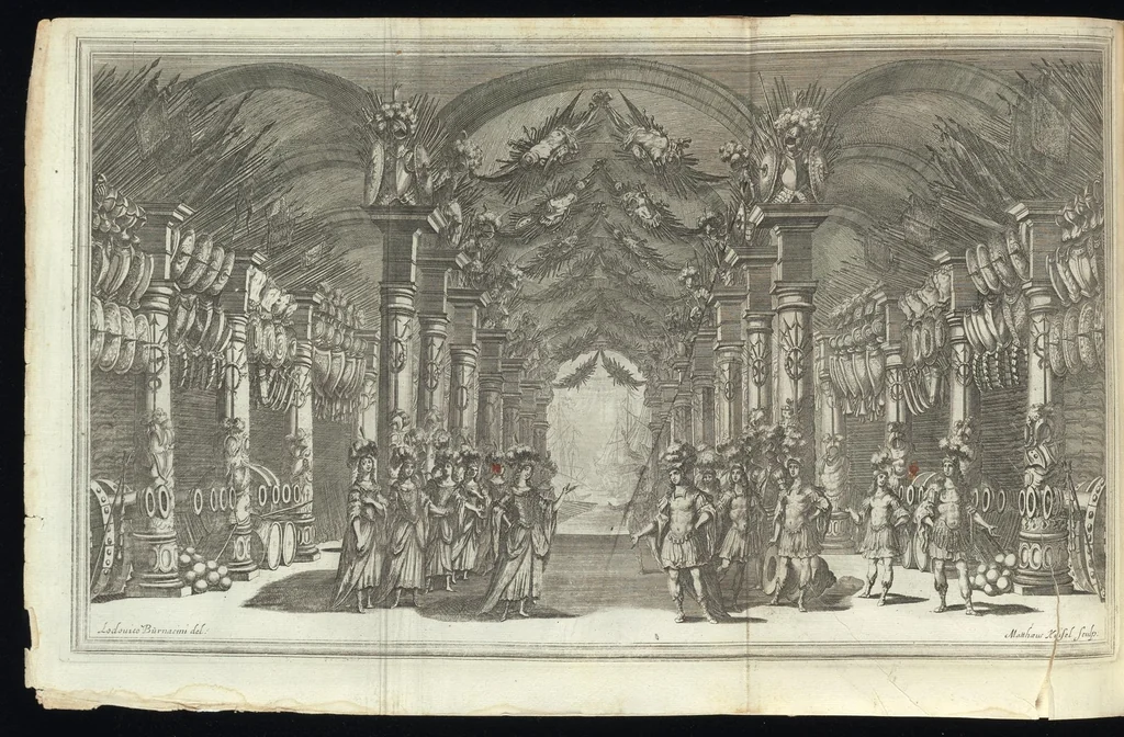 An illustration from Il pomo d'oro : festa teatrale rappresentata in Vienna, per l'avgvstissime nozze delle Sacre Cesaree Reali Maestà di Leopoldo, e Margherita, 1668, leaf 103