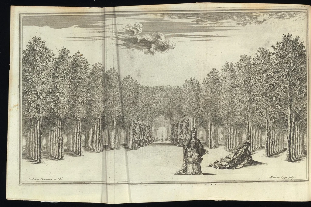 An illustration from Il pomo d'oro : festa teatrale rappresentata in Vienna, per l'avgvstissime nozze delle Sacre Cesaree Reali Maestà di Leopoldo, e Margherita, 1668, leaf 121