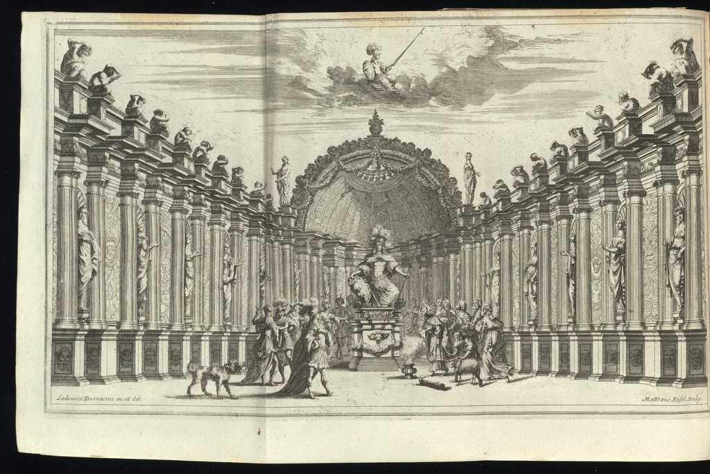 An illustration from Il pomo d'oro : festa teatrale rappresentata in Vienna, per l'avgvstissime nozze delle Sacre Cesaree Reali Maestà di Leopoldo, e Margherita, 1668, leaf 125