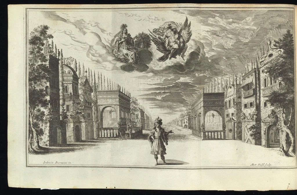 An illustration from Il pomo d'oro : festa teatrale rappresentata in Vienna, per l'avgvstissime nozze delle Sacre Cesaree Reali Maestà di Leopoldo, e Margherita, 1668, leaf 151