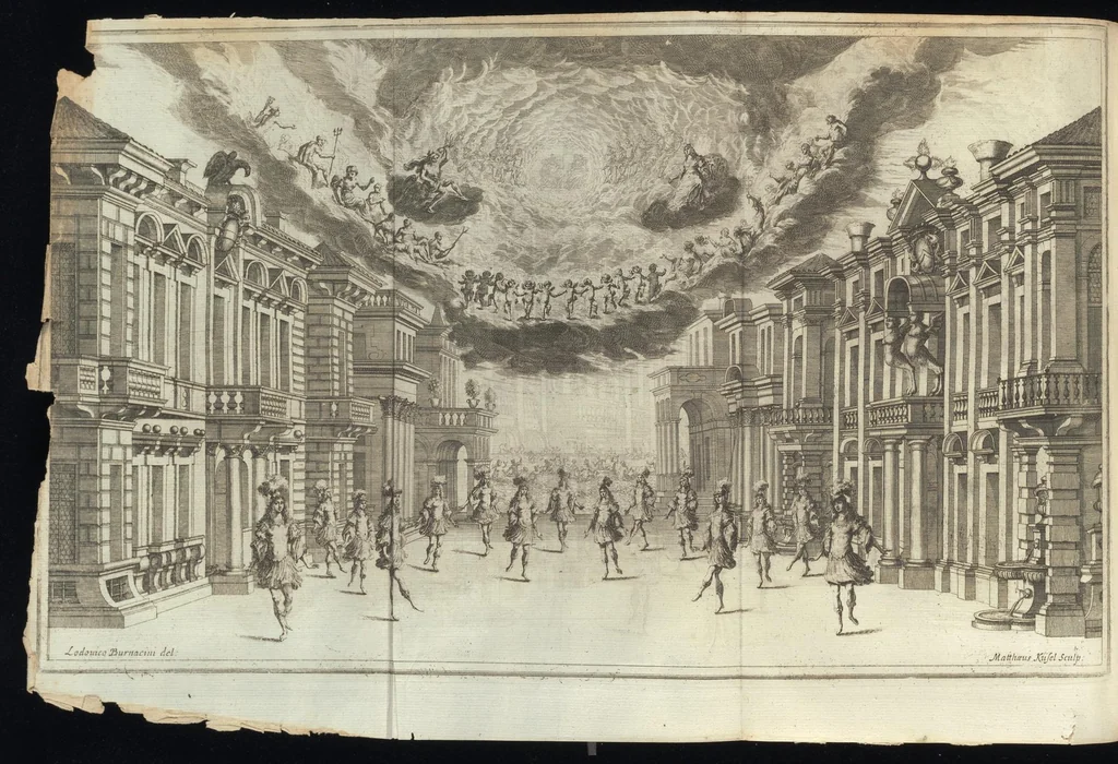 An illustration from Il pomo d'oro : festa teatrale rappresentata in Vienna, per l'avgvstissime nozze delle Sacre Cesaree Reali Maestà di Leopoldo, e Margherita, 1668, leaf 171
