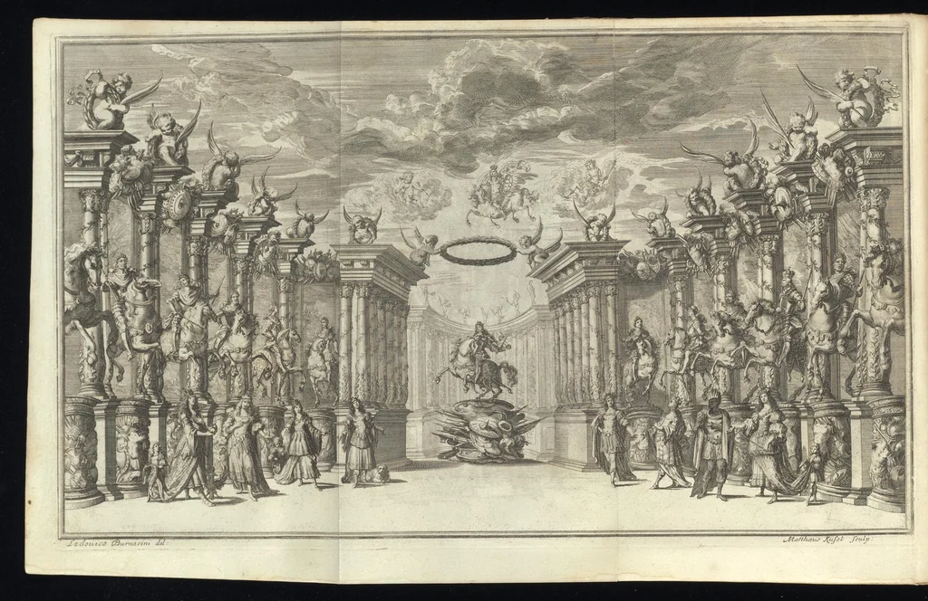 An illustration from Il pomo d'oro : festa teatrale rappresentata in Vienna, per l'avgvstissime nozze delle Sacre Cesaree Reali Maestà di Leopoldo, e Margherita, 1668, leaf 19