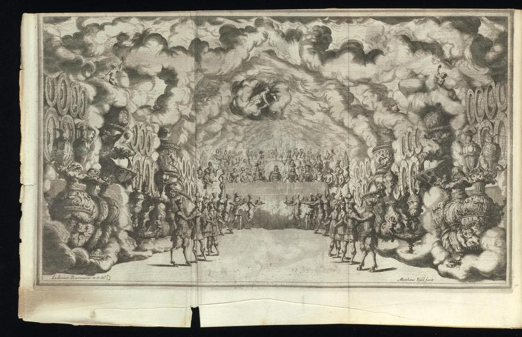 An illustration from Il pomo d'oro : festa teatrale rappresentata in Vienna, per l'avgvstissime nozze delle Sacre Cesaree Reali Maestà di Leopoldo, e Margherita, 1668, leaf 31