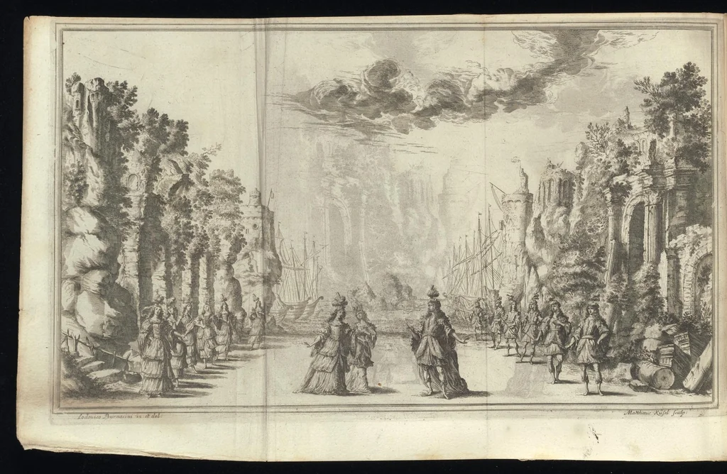 An illustration from Il pomo d'oro : festa teatrale rappresentata in Vienna, per l'avgvstissime nozze delle Sacre Cesaree Reali Maestà di Leopoldo, e Margherita, 1668, leaf 63