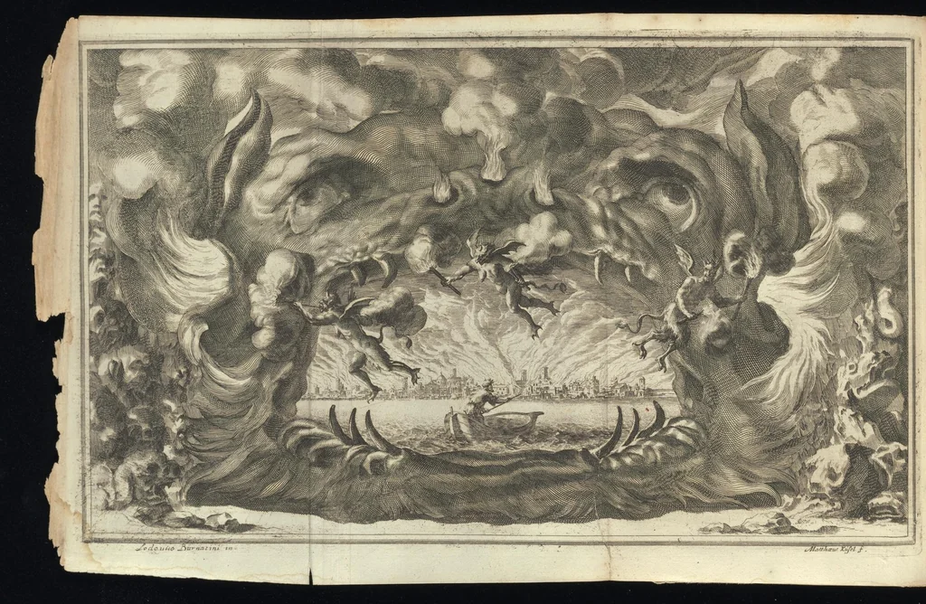 An illustration from Il pomo d'oro : festa teatrale rappresentata in Vienna, per l'avgvstissime nozze delle Sacre Cesaree Reali Maestà di Leopoldo, e Margherita, 1668, leaf 71