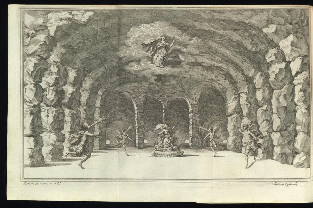 An illustration from Il pomo d'oro : festa teatrale rappresentata in Vienna, per l'avgvstissime nozze delle Sacre Cesaree Reali Maestà di Leopoldo, e Margherita, 1668, leaf 89