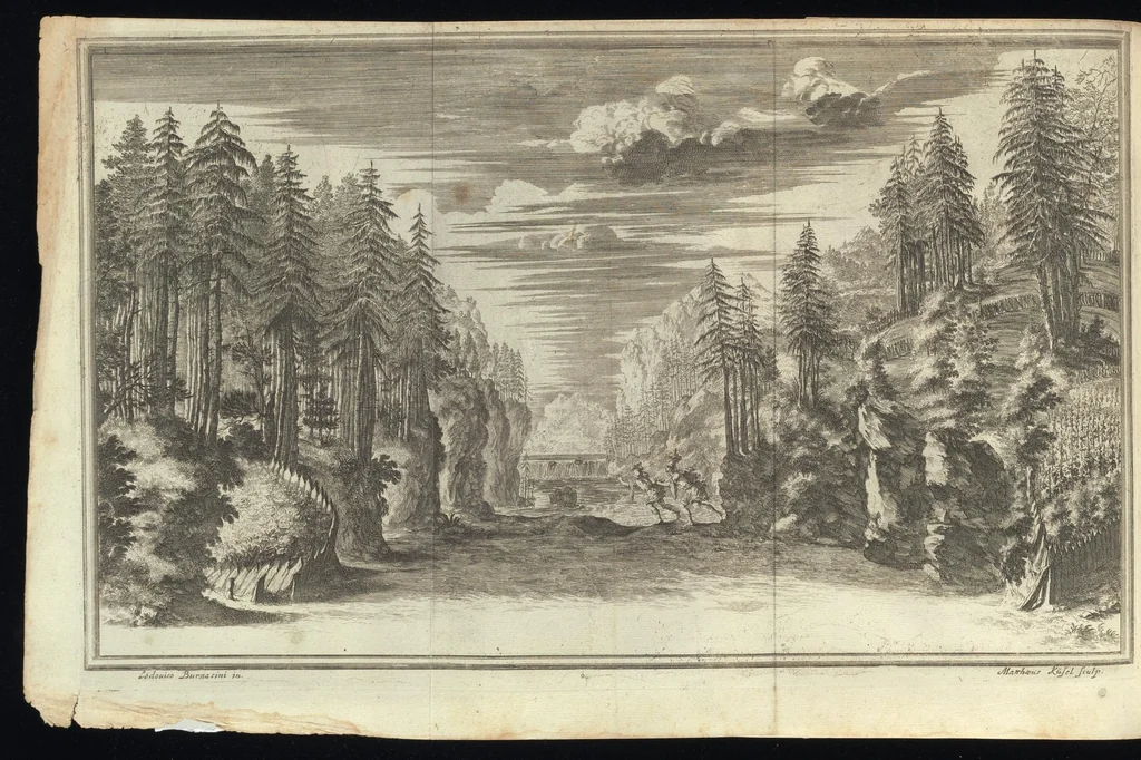 An illustration from Il pomo d'oro : festa teatrale rappresentata in Vienna, per l'avgvstissime nozze delle Sacre Cesaree Reali Maestà di Leopoldo, e Margherita, 1668, leaf 97