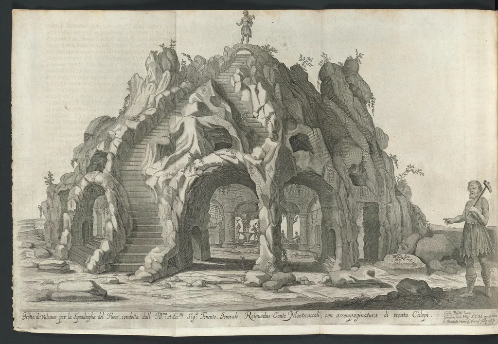 An illustration from Sieg-Streit dess Lufft vnd Wassers : Freuden-Fest zu Pferd zu dem glorwürdigisten Beyläger beeder kayserlichen Majestäten Leopoldi dess Ersten, römischen Kaysers ... vnd Margarita, gebohrner königlichen Infantin auss Hispanien : dargestellet in dero kayserlichen Residenz Statt Wienn, 1667, leaf 23