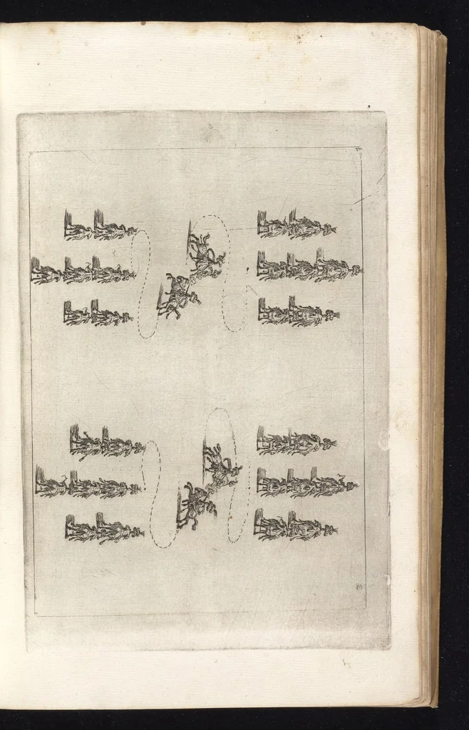 An illustration from Sieg-Streit dess Lufft vnd Wassers : Freuden-Fest zu Pferd zu dem glorwürdigisten Beyläger beeder kayserlichen Majestäten Leopoldi dess Ersten, römischen Kaysers ... vnd Margarita, gebohrner königlichen Infantin auss Hispanien : dargestellet in dero kayserlichen Residenz Statt Wienn, 1667, leaf 40