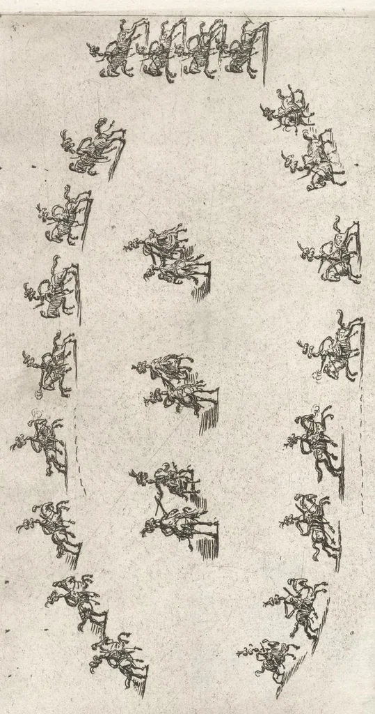 An illustration from Sieg-Streit dess Lufft vnd Wassers : Freuden-Fest zu Pferd zu dem glorwürdigisten Beyläger beeder kayserlichen Majestäten Leopoldi dess Ersten, römischen Kaysers ... vnd Margarita, gebohrner königlichen Infantin auss Hispanien : dargestellet in dero kayserlichen Residenz Statt Wienn, 1667, leaf 47