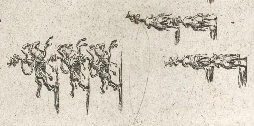 An illustration from Sieg-Streit dess Lufft vnd Wassers : Freuden-Fest zu Pferd zu dem glorwürdigisten Beyläger beeder kayserlichen Majestäten Leopoldi dess Ersten, römischen Kaysers ... vnd Margarita, gebohrner königlichen Infantin auss Hispanien : dargestellet in dero kayserlichen Residenz Statt Wienn, 1667, leaf 48