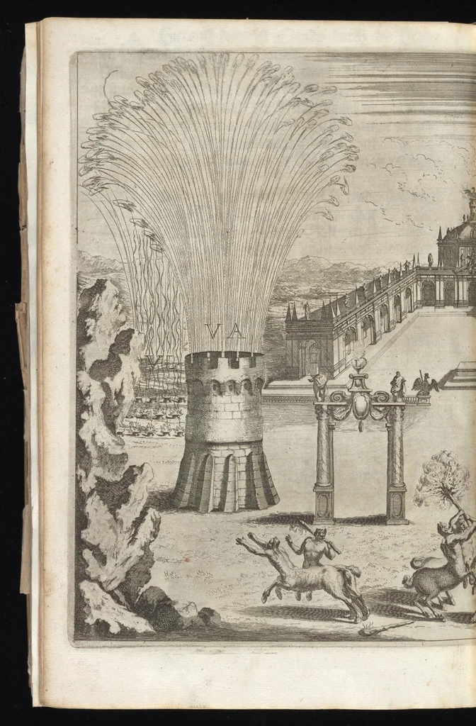 An illustration from Von Himmeln entzindete vnd durch allgemainen Zuruff der Erde sich himmelwerts erschwingende Frolokhungs Flammen : zur Begengnus des hochzeitlichen Beylägers beeder Khaiserlichen Maiestäten, Leopoldi des ersten, Römischen Kaisers auch zu Hungarn vnd Böham Königs, Ertzhertzogen zu Oestereich etc., vnd Margarita geborner Infantin aus Hispanien, 1666, leaf 13